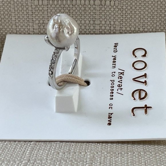 covet Jewelry - Covet Women Ring Crystals Accent Silver Tone Faux Pearl Ring Jewelry Size 6